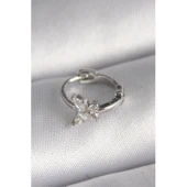 316L Çelik Gümüş Renk Zirkon Taşlı Kelebek Model Tragus Piercing - 1