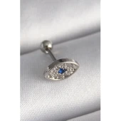 316L Çelik Gümüş Renk Zirkon Taşlı Göz Tragus Piercing - 1
