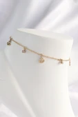 316L Çelik Gold Renk Zirkon Taşlı Minimal Çapa Tasarımlı Halhal - 1