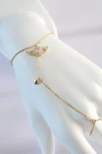 316L Çelik Gold Renk Pembe Zirkon Taşlı Kanatlı Kalp Model Şahmeran - 1