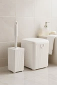 Lines Serisi Beyaz 2'li Banyo Seti, Akrilik Kare 5 Litre Çöp Kovası, Tuvalet Fırçası Takımı 3460 thumbnail 1