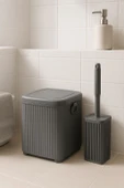 Lines Serisi Gri 2'li Banyo Seti, Akrilik Kare 5 Litre Çöp Kovası, Tuvalet Fırçası Takımı 3460 - 4