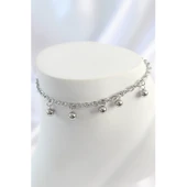 316L Çelik Gümüş Renk Sallantı Topçuk Zincir Model Kadın Halhal - 1