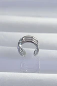 Pirinç Gümüş Renk Yonca Earcuff Küpe - 2