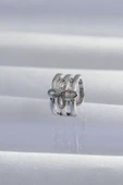 Pirinç Gümüş Renk Yonca Earcuff Küpe - 1