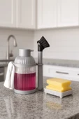 4 Parça Mutfak & Banyo Gri Temizlik Seti – Sıvı Sabunluk, Fırça, Havluluk & Süngerlik - 1