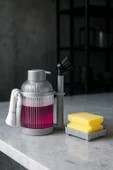 4 Parça Mutfak & Banyo Gri Temizlik Seti – Sıvı Sabunluk, Fırça, Havluluk & Süngerlik - 5