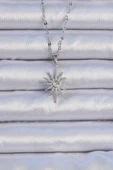 316L Çelik Zincir Gümüş Renk Zirkon Taşlı Kutup Yıldızı Kolye thumbnail 1