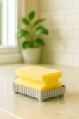 4 Parça Mutfak & Banyo Gri Temizlik Seti – Sıvı Sabunluk, Fırça, Havluluk & Süngerlik - 3