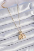 316L Çelik Gold Renk Zirkon Taşlı Sonsuzluk Kalp Figür Charm Model Kadın Kolye thumbnail 2