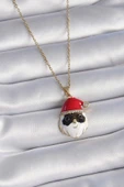 316L Çelik Gold Renk Zincir Zirkon Taşlı Yılbaşı Temalı Noel Baba Figür Kadın Kolye - 1