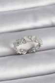 Pirinç Gümüş Renk Ayarlanabilir Zirkon Taşlı Beyaz Mineli Model Kadın Yüzük - 1