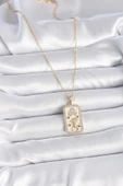 316L Çelik Gold Renk Zincir Aslan Burcu Zirkon Taşlı Kadın Kolye - 2