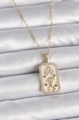 316L Çelik Gold Renk Zincir Aslan Burcu Zirkon Taşlı Kadın Kolye - 1