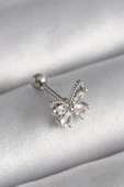 316L Çelik Gümüş Renk Zirkon Taşlı Kelebek Tragus Piercing thumbnail 1