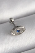 316L Çelik Gümüş Renk Zirkon Taşlı Göz Tragus Piercing thumbnail 1
