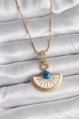 316L Çelik Gold Renk Zincir Zirkon Taş Detaylı Nazar Boncuk Göz Model Kadın Kolye thumbnail 1