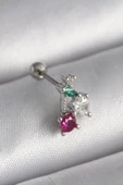 316L Çelik Gümüş Renk Zirkon Taşlı Tragus Piercing - 1