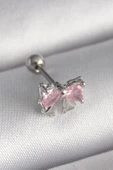 316L Çelik Gümüş Renk Pembe Zirkon Taşlı Fiyonk Tragus Piercing - 1
