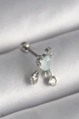 316L Çelik Gümüş Renk Beyaz Minelik Kalp Sallantı Zirkon Taş Detay Tragus Piercing - 1
