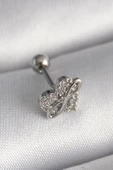 316L Çelik Gümüş Renk Zirkon Taşlı Sonsuzluk Detay Tragus Piercing - 1