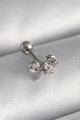 316L Çelik Gümüş Renk Zirkon Taşlı Kurdele Tragus Piercing - 1