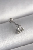 316L Çelik Gümüş Renk Üçgen Zirkon Taşlı Tragus Piercing - 1