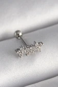 316L Çelik Gümüş Renk Zirkon Taşlı Yonca Tragus Piercing - 1