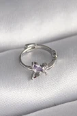 316L Çelik Gümüş Renk Zirkon Taşlı Kelebek Model Tragus Piercing - 1