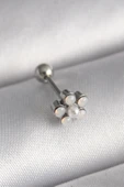 316L Çelik Gümüş Renk Zirkon Taşlı Çiçek Model Tragus Piercing - 1