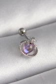 316L Çelik Gümüş Renk Mor Mineli Kalp Zirkon Taş Detay Tragus Piercing - 1