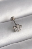 316L Çelik Gümüş Renk Zirkon Taşlı Yıldız Model Tragus Piercing - 1