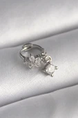 316L Çelik Gümüş Renk Zirkon Taşlı Çiçek Model Sallantı Detay Tragus Piercing - 1