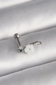 316L Çelik Gümüş Renk Zirkon Taş Detay Beyaz Çiçek Model Tragus Piercing - 1
