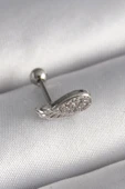 316L Çelik Gümüş Renk Zirkon Taşlı Kanat Tragus Piercing - 1
