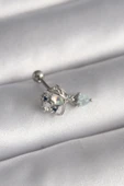316L Çelik Gümüş Renk Zirkon Taşlı Sallantı Kalp Detay Tragus Piercing thumbnail 1
