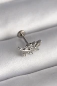 316L Çelik Gümüş Renk Dal Model Zirkon Taş Detaylı Tragus Piercing - 1