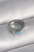 316L Çelik Gümüş Renk Zirkon Taşlı Mavi Boncuk Detay Tragus Piercing - 1