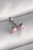 316L Çelik Gümüş Renk Pembe Kurdele Zirkon Taş Detay Tragus Piercing - 1