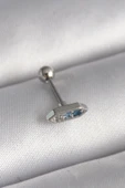 316L Çelik Gümüş Renk Mavi Zirkon Taşlı Tragus Piercing - 1