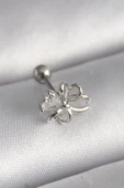 316L Çelik Gümüş Renk Zirkon Taş Detay Kurdele Model Tragus Piercing - 1