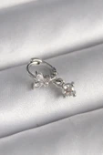 316L Çelik Gümüş Renk Zirkon Taşlı Kelebek Model Sallantı Detay Tragus Piercing - 1