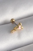 316L Çelik Gold Renk Zirkon Taş Detay Pembe Kalp İşleme Tragus Piercing - 1