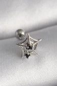 316L Çelik Gümüş Renk Siyah Zirkon Taş Detay Örümcek Ağ Model Tragus Piercing - 1