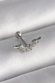 316L Çelik Gümüş Renk Zirkon Taş Detay Kanat Model Tragus Piercing thumbnail 1