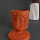 Beton Dekoratif Çiçek Detaylı Kavanoz - 1