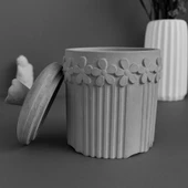 Beton Dekoratif Çiçek Detaylı Kavanoz - 1