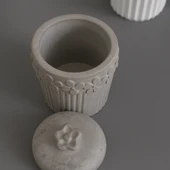 Beton Dekoratif Çiçek Detaylı Kavanoz - 2