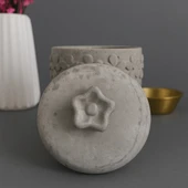 Beton Dekoratif Çiçek Detaylı Kavanoz - 3