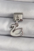 316L Çelik Gümüş Renk Sallantı Beyaz Kuğu Model Nomination Charm - 1